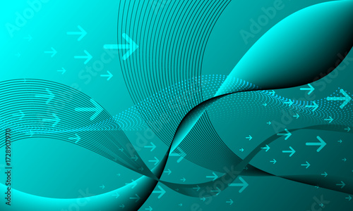 blue green turquoise with arrow shape cyberspace and dot lines wave curves electronic abstract high technology background