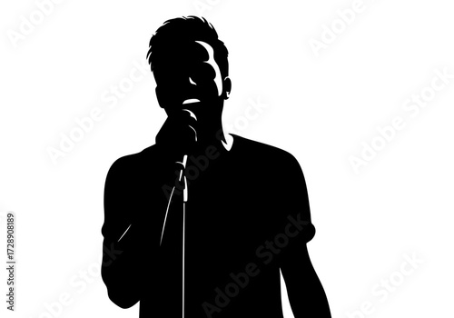 A silhouette of a singer with a microphone, capturing the essence of a performance.
