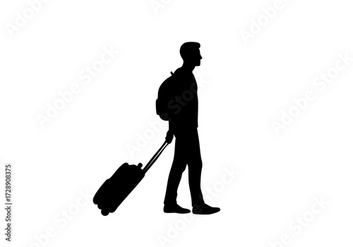 A silhouette of a person embarking on a journey, with a suitcase in hand.