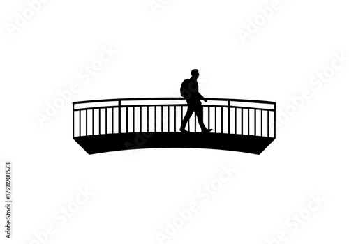 A silhouette of a person walking across a bridge, symbolizing travel and journey.
