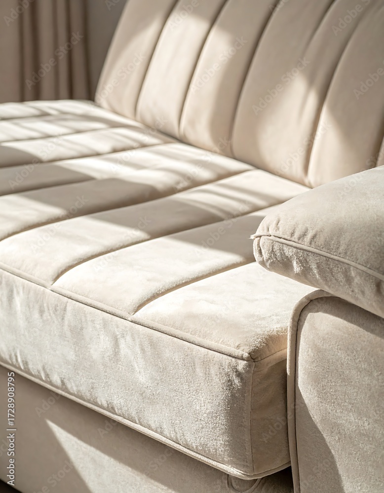 Obraz premium Beige velvet sectional sofa in sunlight