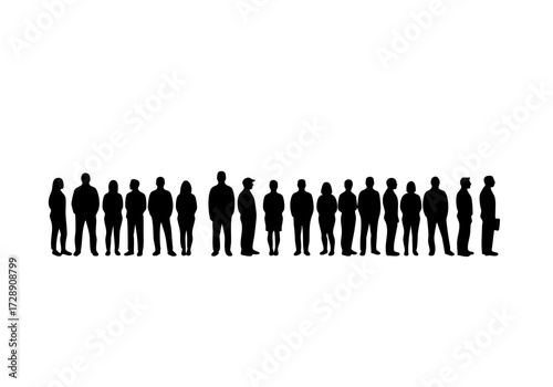 Silhouetted people of all different in a row, embodying diversity and unity.