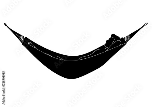 A person reclining peacefully in a hammock.
