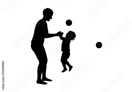 A joyful mother playing with her child, playfully tossing a ball.