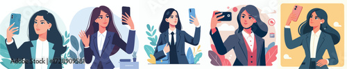 Businesswoman Selfie Vector Set – Confident Professional Corporate Lifestyle