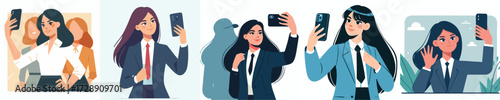 Businesswoman Selfie Vector Set – Professional Women Taking Corporate Selfies