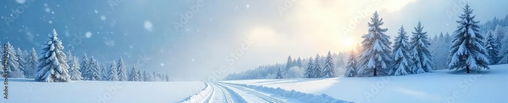 Obraz premium Breathtaking Blizzard Panorama Frozen Trees and Swirling Snow in a Dramatic Winter Landscape