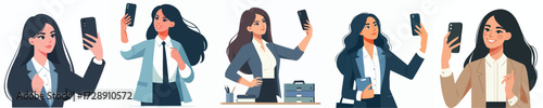 Young Businesswoman Taking Selfie with Smartphone Vector Illustration – Office and Lifestyle Concept