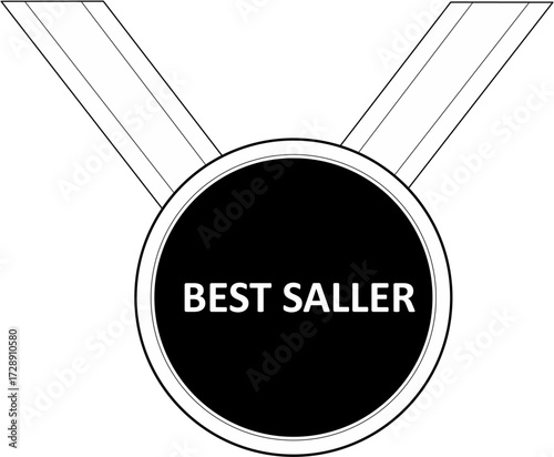 A black and white vector graphic of an award medal with a ribbon, featuring the misspelled text 'BEST SALLER'.