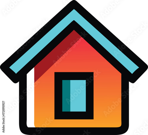Home Symbol Icon: A vibrant and modern house icon, symbolizing comfort, security, and the concept of home, perfect for representing residential themes.