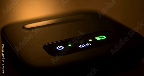 Close-Up Animation of a Portable Wi-Fi Hotspot Device with Glowing Indicators 60 characters