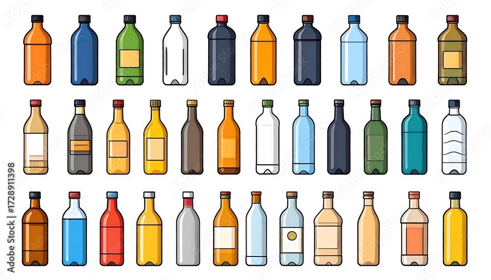 Fototapeta premium Diverse Bottles Collection - An Assortment of Glass and Plastic Containers.