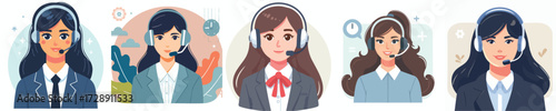 Call Center Operator Vector Set – Customer Support, Hotline Service, and Online Assistance