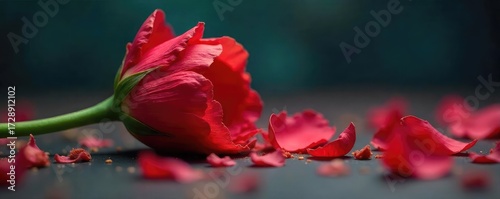 A close-up shot of a wilting flower, petals falling, signifying the finality of death and the irreversible nature of complete annihilation , destruction, irreversible