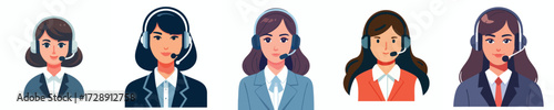 Female Call Center Operator Vector Set – Customer Support, Help Desk, and Hotline Service