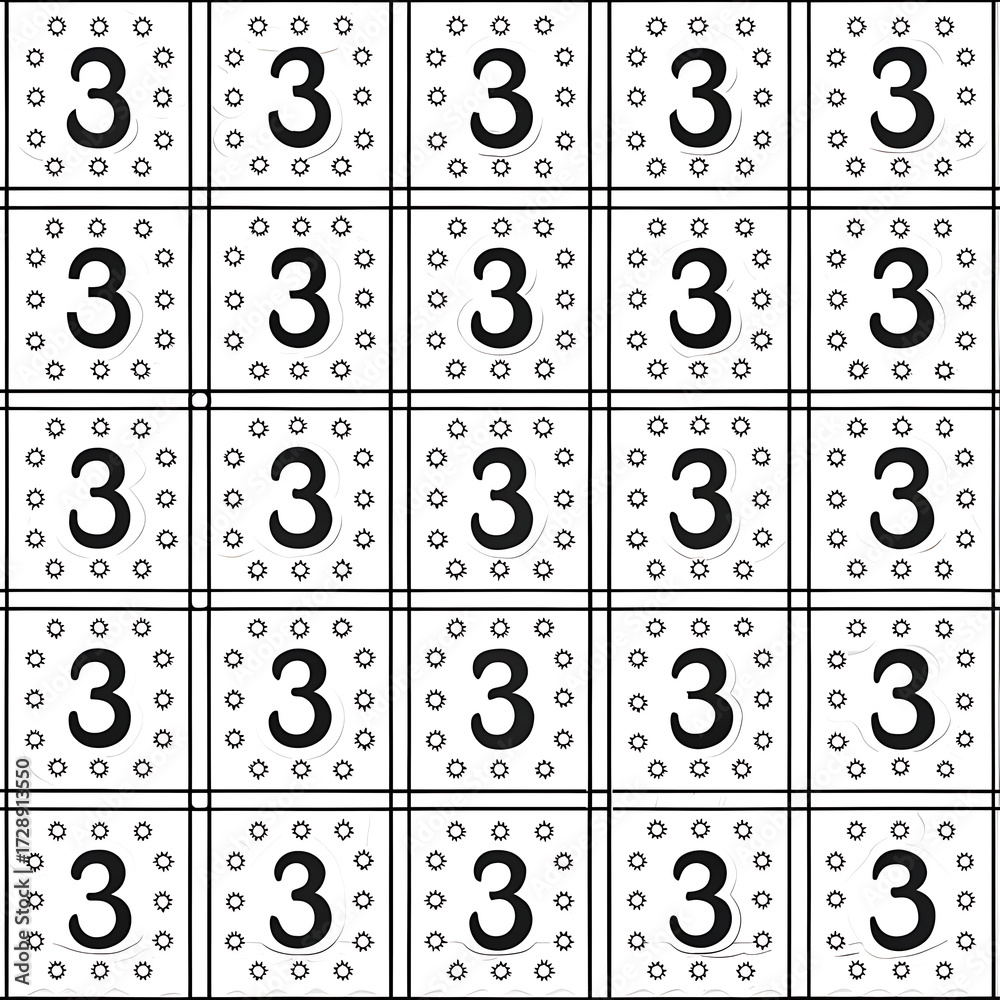 seamless pattern with box and number three. seamless pattern with box and number three.