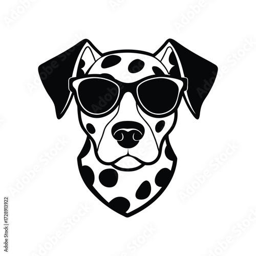 Dalmador head with spotted sunglasses black outline style
