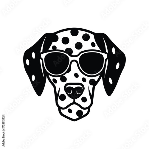 Dalmador head with spotted sunglasses black outline