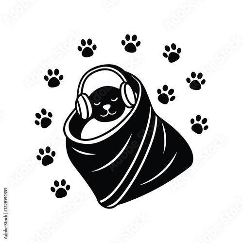Daniff lying comfortably wrapped in a warm sheet