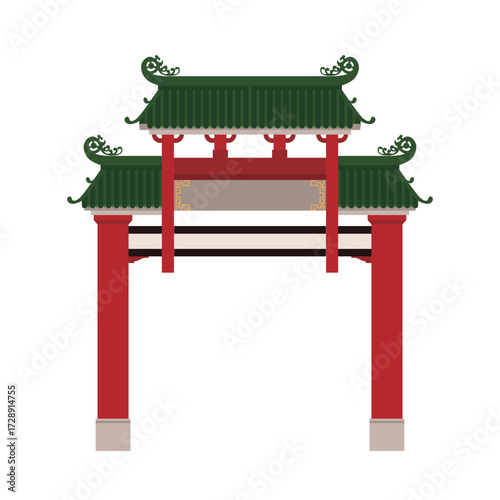 The Temple Street Night Market. One of the busiest flea markets at night in the territory. Vector of the Market entrance gate.