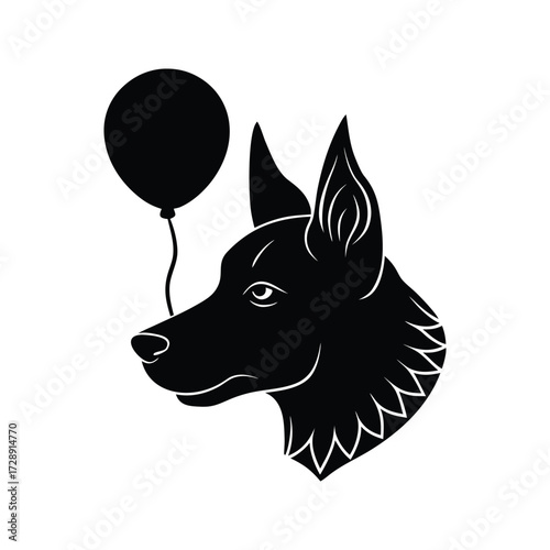 Daug head with party balloon icons black outline