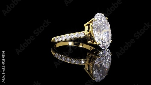 close up gold oval diamond wedding ring on black background  luxury jewelry video