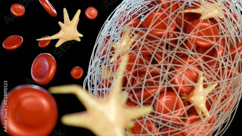 Photos The 3D image of thrombus formation within a blood vessel with activated platelet