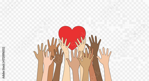 Diverse Hands Reaching for a Heart Symbolizing Unity and Love.