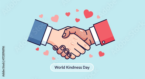 Handshake Illustration for World Kindness Day with Hearts.