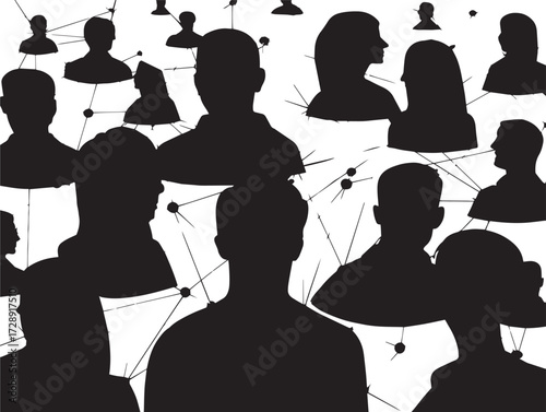 Social network silhouette vector illustration solid black symbol for online friends
