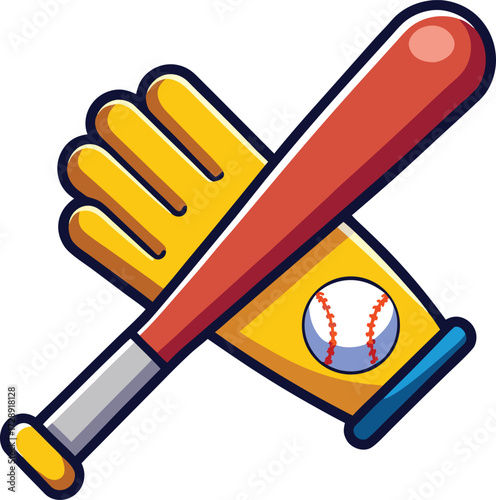 Red baseball bat crossed over yellow baseball icon isolated on white transparent background vector eps png jpg business people clipping path cutout 2025 2026 4k full hd poster banner label download