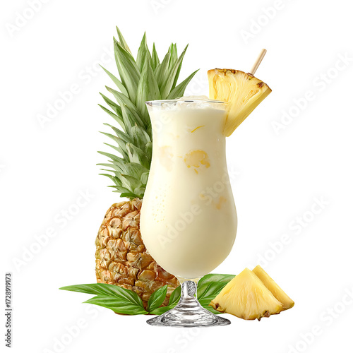 Cocktail pina colada, isolated on white background, realistic, studio lighting, centered, no shadow, transparent background