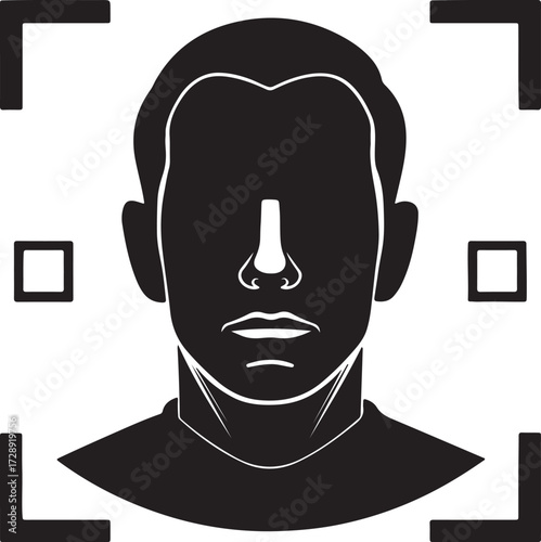 Facial recognition frame black icon, flat vector silhouette