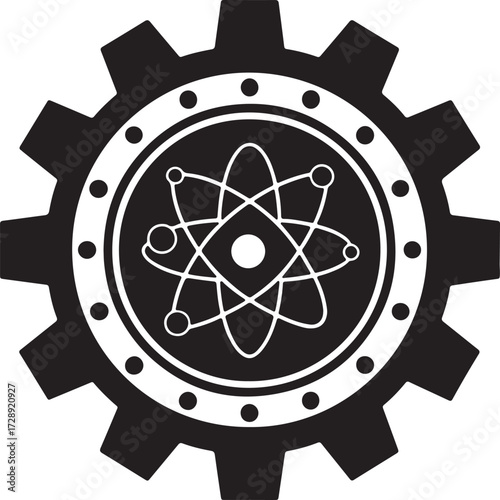 Nanotechnology gear black icon, flat vector silhouette