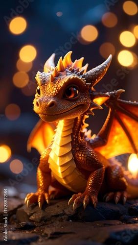 Cute dragon figurine, mystical glow