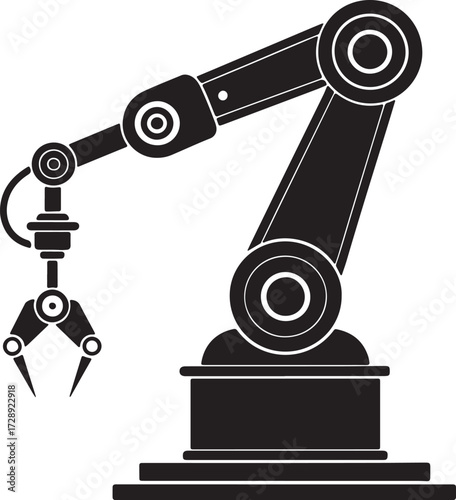 Smart factory robot black icon, flat vector silhouette
