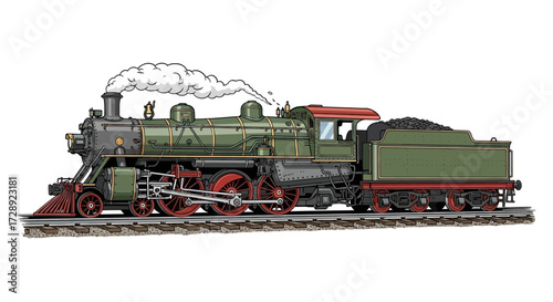 Vintage Steam Train Illustration A Detailed Depiction of Industrial Era Transportation.