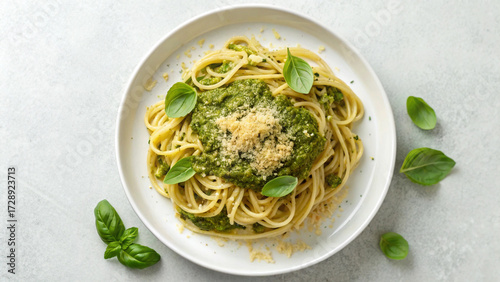 spaghetti pasta plate, italian food dish, spaghetti with basil, pasta cuisine image, delicious spaghetti meal, italian pasta photography, spaghetti with green herbs, gourmet pasta plate, healthy spagh
