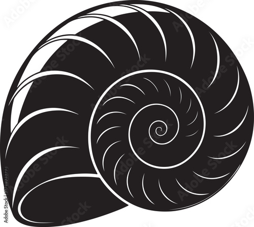 Spiral seashell black clipart, flat vector silhouette