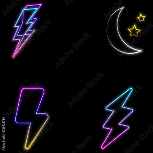 neon.drawn electric lightning symbol. neon electric beam.