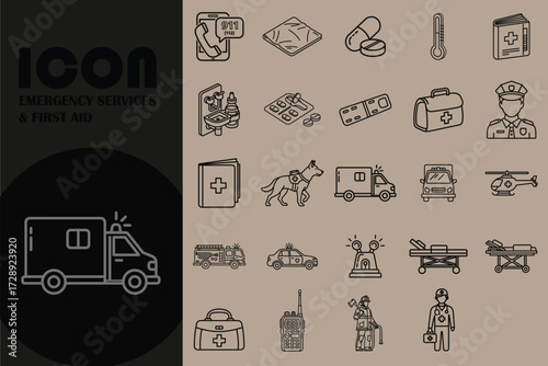 Vector art of emergency services and first aid icons collection