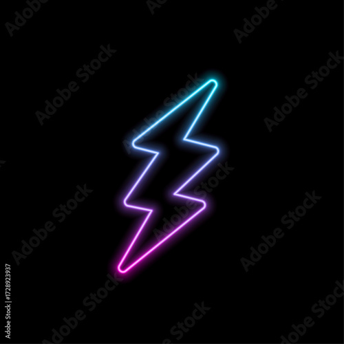 Realistic purple neon energy sign. Lightning for decoration banner isolated on transparent background. Flash thunder design concept. Light electrical energy symbol. Bright vector illustration.