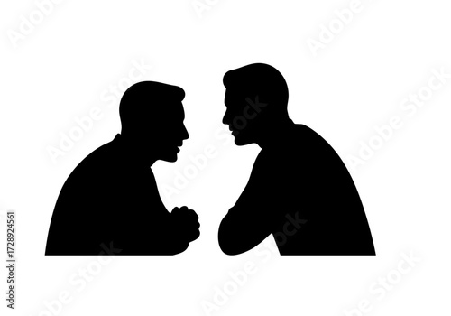 Two men engaged in a serious discussion, their silhouettes capturing the intensity of the moment.