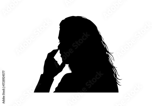 A silhouette of a person, finger touching the nose, demonstrating pensive thought.