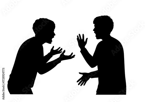 Silhouette of two people arguing fiercely, with hands gesturing emphatically.