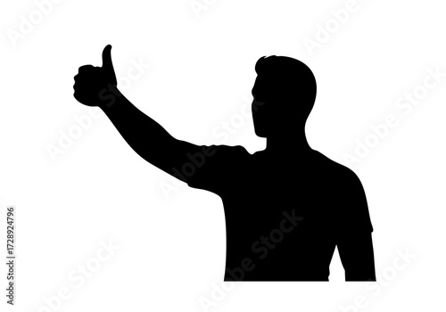 A silhouette of a person giving a thumbs up. 