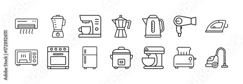 Home appliances vector icon set kitchen equipment household appliance outline design collection 