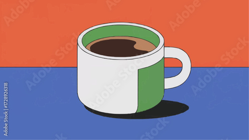 Coffee mug with dark beverage on colorful background concept of vector  