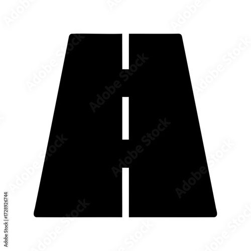 Simple black road icon illustration with dashed line showing perspective view