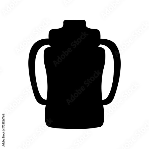 Silhouette of a sippy cup with handles isolated on white background